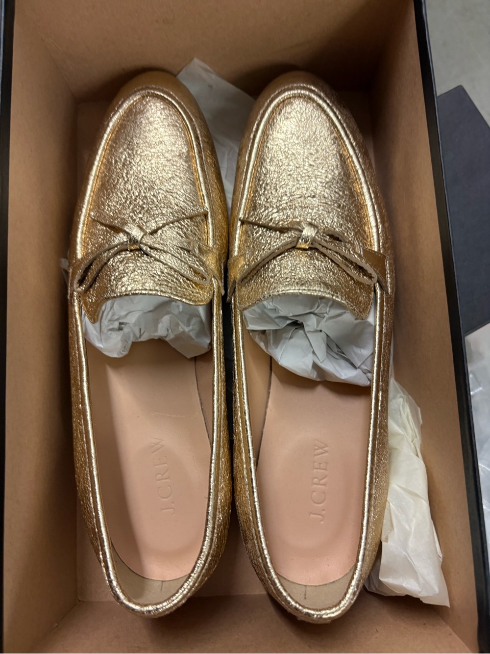J. Crew Academy Loafers in Metallic Leather. Size 9. New.